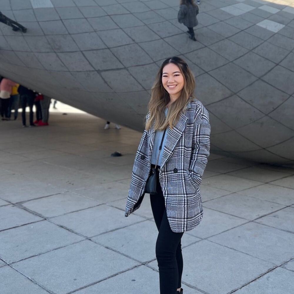 Korean fashion brand black white houndstooth plaid double breasted coat small